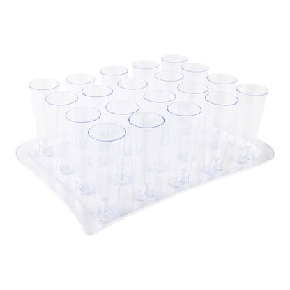 Bev Tek 5 oz Round Clear Plastic Tall Cocktail Glass - With Serving Tray - 14 1/2" x 10 1/2" x 5" - 100 count box