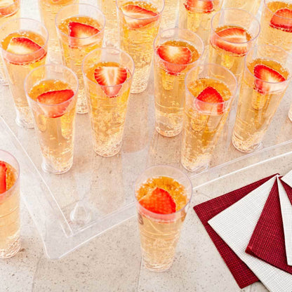 Bev Tek 5 oz Round Clear Plastic Tall Cocktail Glass - With Serving Tray - 14 1/2" x 10 1/2" x 5" - 100 count box