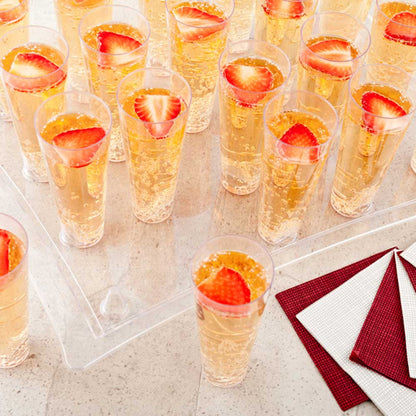 Bev Tek Clear Plastic Serving Tray - 14 1/2" x 10 1/2" x 1" - for 5 oz Round Tall Cocktail Glass - 5 count box