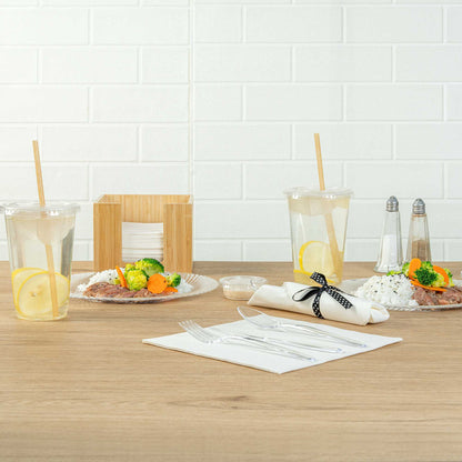 Moderna Clear Plastic Cutlery Set - with White Napkin, Polka Dot Ribbon - 7 1/4" x 2" x 1 3/4" - 100 count box