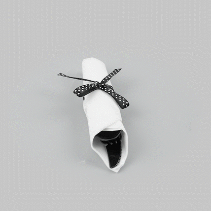 Argento Black Plastic Cutlery Set - with White Napkin, Polka Dot Ribbon - 7 1/4" x 2" x 1 3/4" - 100 count box