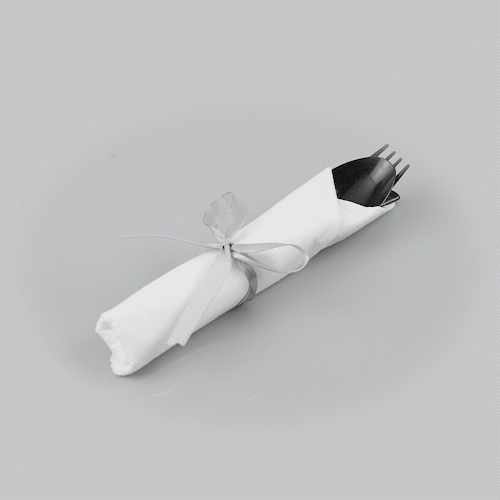 Argento Black Plastic Cutlery Set - with White Napkin, Silver Ribbon - 7 1/4" x 2" x 1 3/4" - 100 count box
