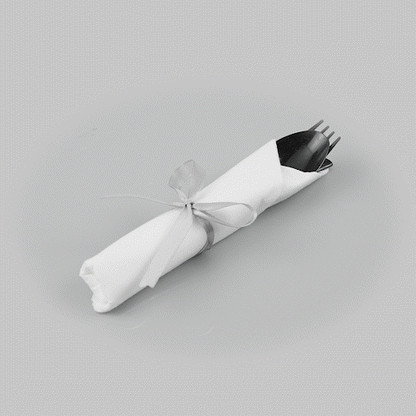 Argento Black Plastic Cutlery Set - with White Napkin, Silver Ribbon - 7 1/4" x 2" x 1 3/4" - 100 count box