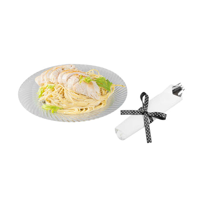 Argento Silver Plastic Cutlery Set - with White Napkin, Polka Dot Ribbon - 7 1/4" x 2" x 1 3/4" - 100 count box