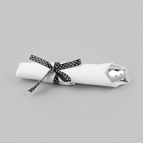 Argento Silver Plastic Cutlery Set - with White Napkin, Polka Dot Ribbon - 7 1/4" x 2" x 1 3/4" - 100 count box