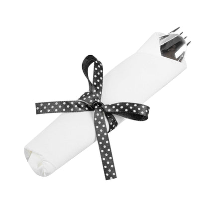 Argento Silver Plastic Cutlery Set - with White Napkin, Polka Dot Ribbon - 7 1/4" x 2" x 1 3/4" - 100 count box