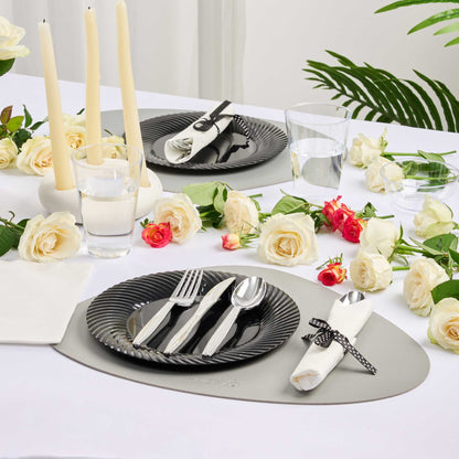 Argento Silver Plastic Cutlery Set - with White Napkin, Polka Dot Ribbon - 7 1/4" x 2" x 1 3/4" - 100 count box
