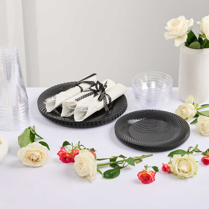 Argento Silver Plastic Cutlery Set - with White Napkin, Polka Dot Ribbon - 7 1/4" x 2" x 1 3/4" - 100 count box