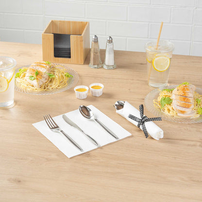 Argento Silver Plastic Cutlery Set - with White Napkin, Polka Dot Ribbon - 7 1/4" x 2" x 1 3/4" - 100 count box