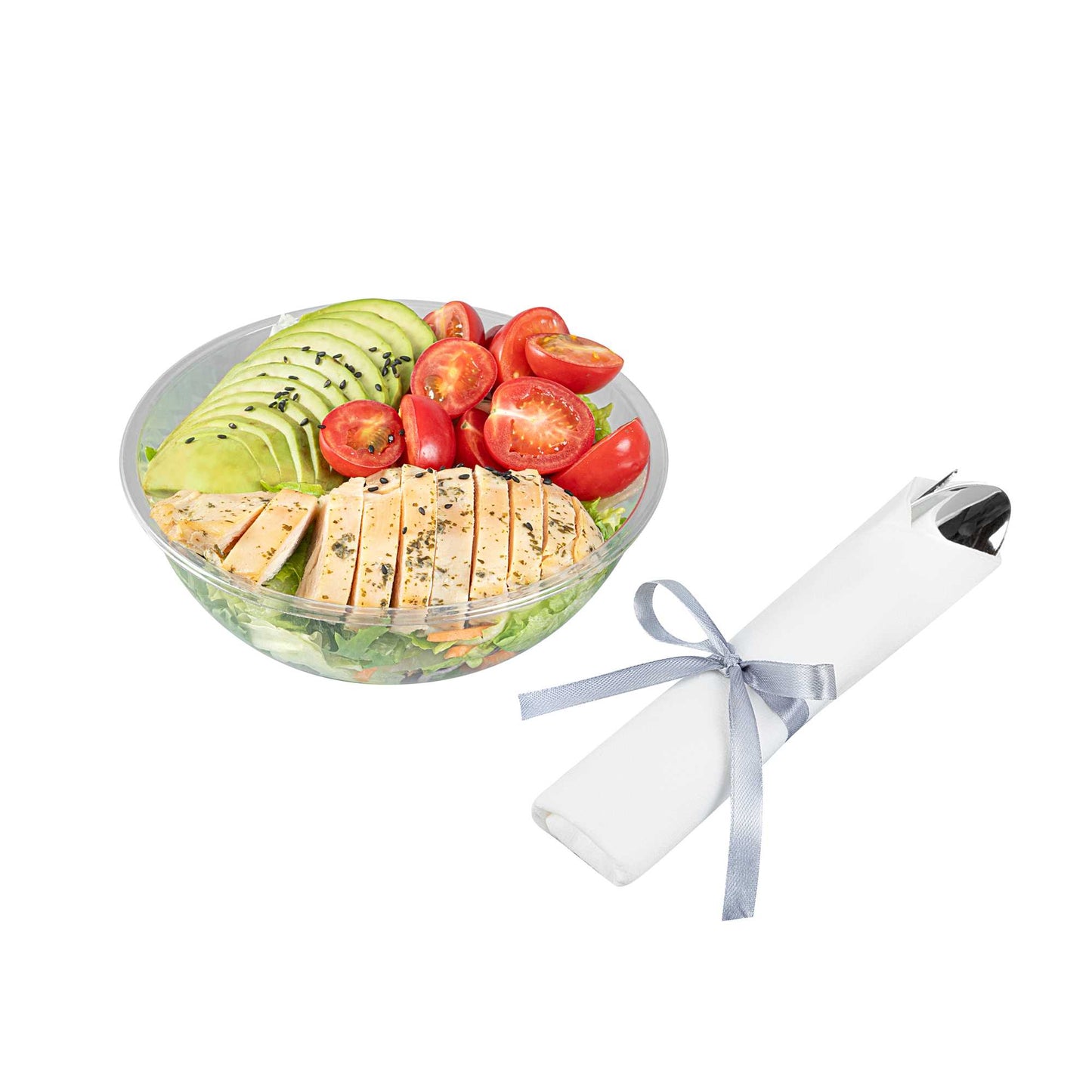 Argento Silver Plastic Cutlery Set - with White Napkin, Silver Ribbon - 7 1/4" x 2" x 1 3/4" - 100 count box
