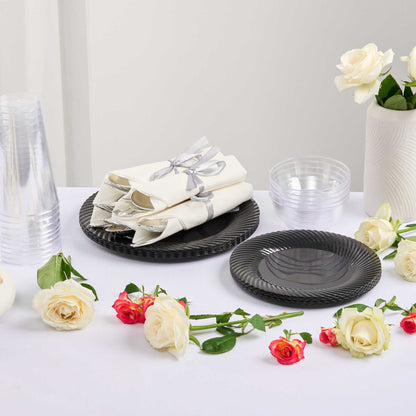 Argento Silver Plastic Cutlery Set - with White Napkin, Silver Ribbon - 7 1/4" x 2" x 1 3/4" - 100 count box