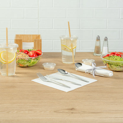 Argento Silver Plastic Cutlery Set - with White Napkin, Silver Ribbon - 7 1/4" x 2" x 1 3/4" - 100 count box