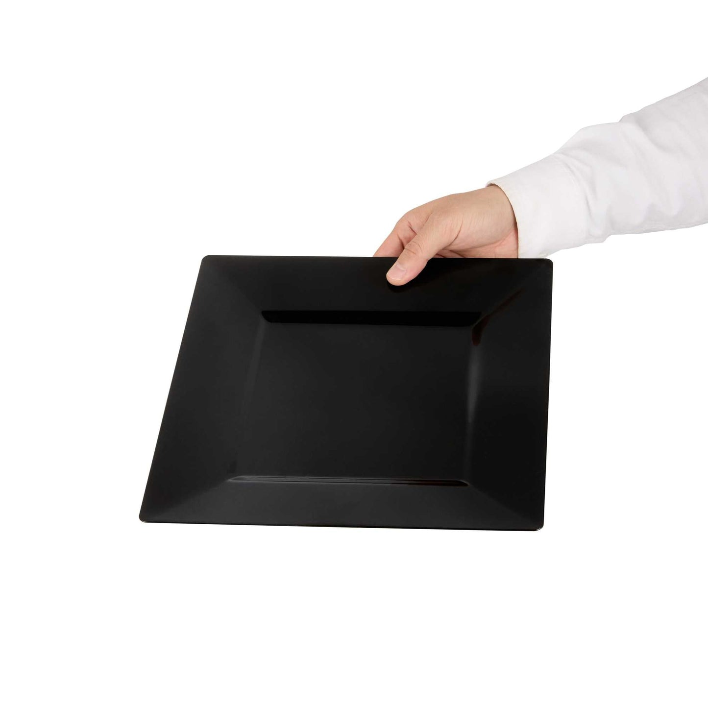Maxi Serve Square Black Plastic Dinner Plate - 10 3/4" x 10 3/4" x 1/2" - 100 count box