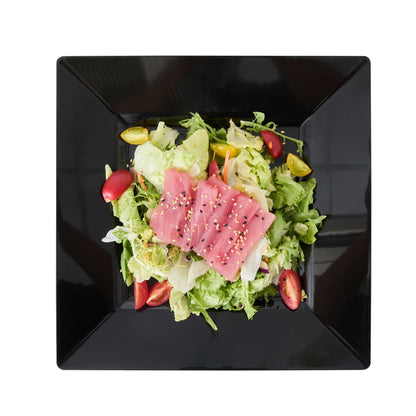 Maxi Serve Square Black Plastic Dinner Plate - 10 3/4" x 10 3/4" x 1/2" - 100 count box