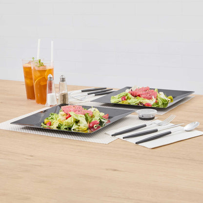 Maxi Serve Square Black Plastic Dinner Plate - 10 3/4" x 10 3/4" x 1/2" - 100 count box