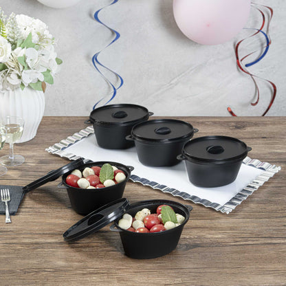 Mini Serve 12 oz Oval Black Plastic Large Kettle Dish - 6" x 4" x 2 3/4" - 100 count box