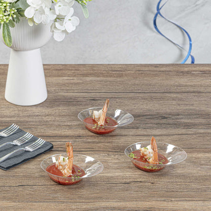 Mini Serve Oval Clear Plastic Ellipse Dish - 4" x 3" x 1 1/4" - 50 count box