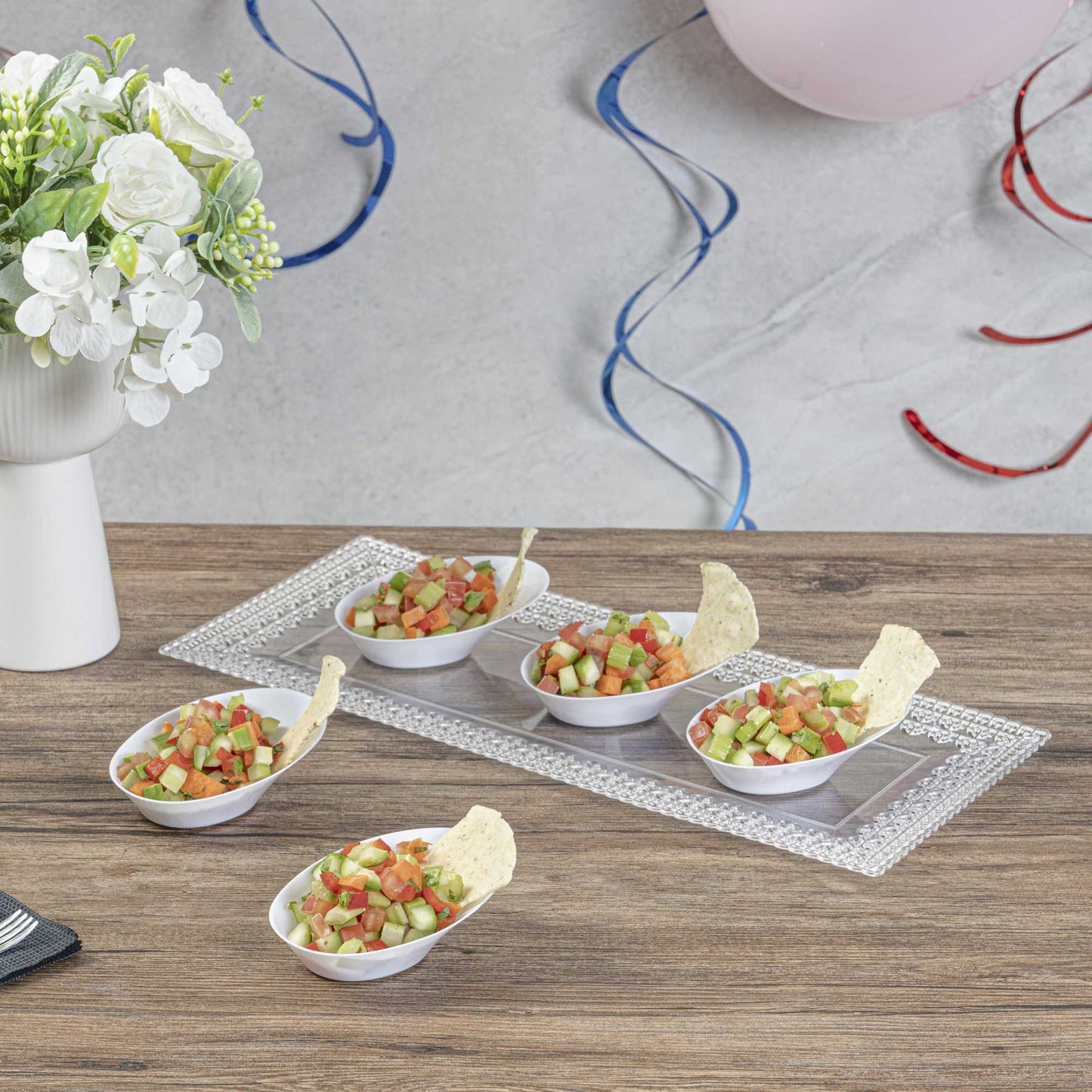 Mini Serve Oval White Plastic Ellipse Dish - 4" x 3" x 1 1/4" - 100 count box