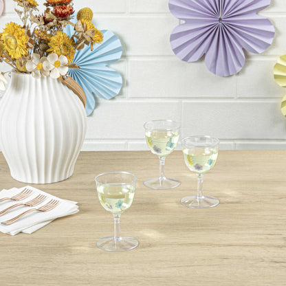 Bev Tek 2 oz Round Clear Plastic Mini Wine Goblet - 2" x 2" x 2 1/2" - 100 count box