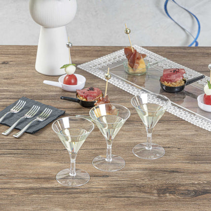 Bev Tek 2 oz Round Clear Plastic Mini Martini Glass - 2 1/2" x 2 1/2" x 3 3/4" - 100 count box