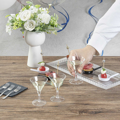 Bev Tek 2 oz Round Clear Plastic Mini Martini Glass - 2 1/2" x 2 1/2" x 3 3/4" - 100 count box
