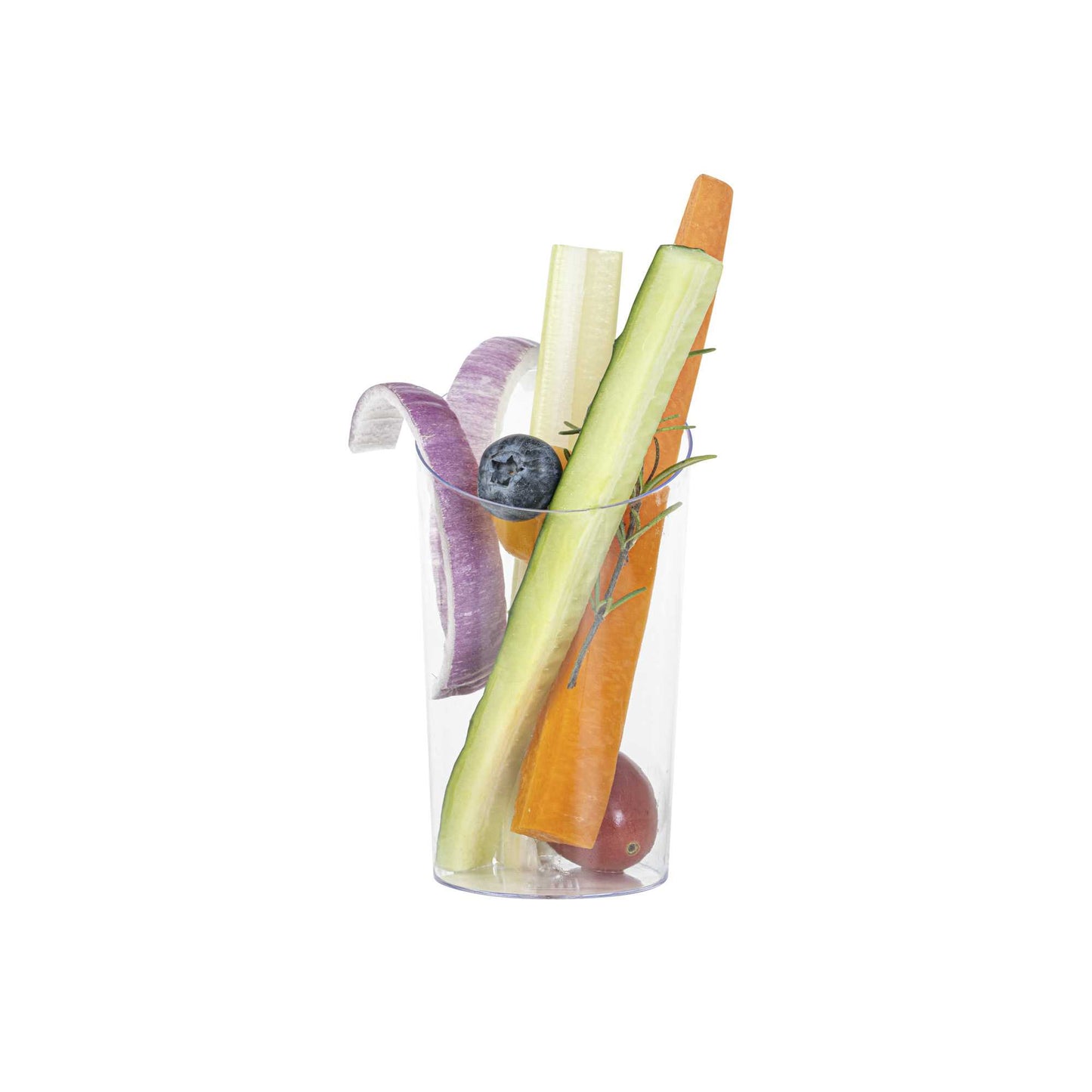 Mini Serve 5 oz Round Clear Plastic Large Incline Tube Glass - 2 1/4" x 2 1/4" x 4 1/4" - 100 count box