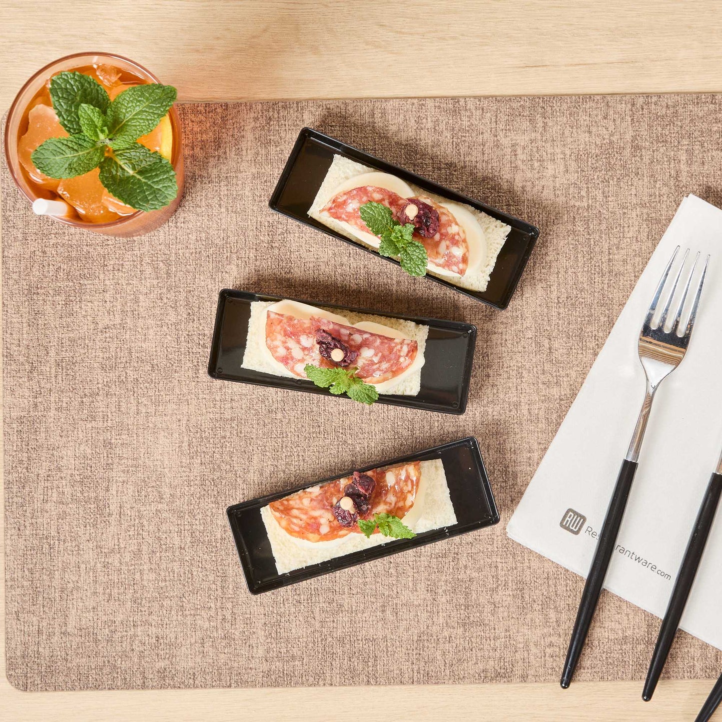 Mini Serve Rectangle Black Plastic Modern Plate - 5 1/4" x 1 3/4" x 3/4" - 100 count box