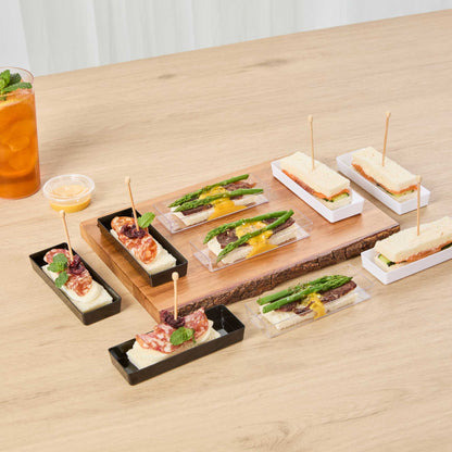 Mini Serve Rectangle Clear Plastic Modern Plate - 5 1/4" x 1 3/4" x 3/4" - 100 count box