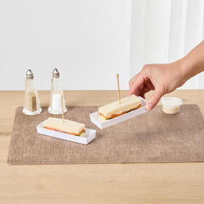 Mini Serve Rectangle White Plastic Modern Plate - 5 1/4" x 1 3/4" x 3/4" - 100 count box