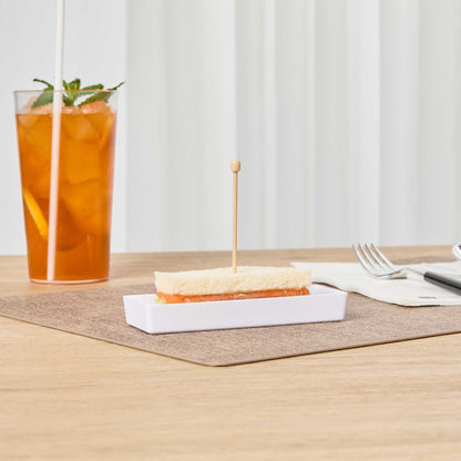 Mini Serve Rectangle White Plastic Modern Plate - 5 1/4" x 1 3/4" x 3/4" - 100 count box
