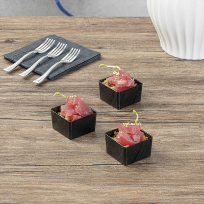 Mini Serve 2 oz Square Black Plastic Short Quadrato Cup - 1 3/4" x 1 3/4" x 1" - 100 count box