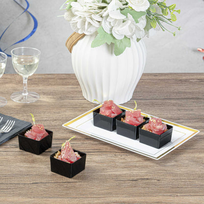 Mini Serve 2 oz Square Black Plastic Short Quadrato Cup - 1 3/4" x 1 3/4" x 1" - 100 count box