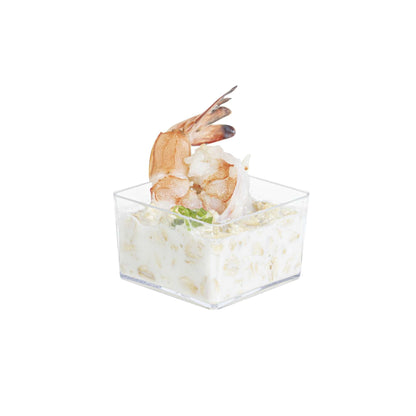 1 oz Square Clear Plastic Short Quadrato Cup - 1 3/4" x 1 3/4" x 1" - 100 count box