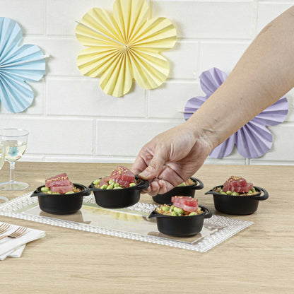 Mini Serve 3 oz Round Black Plastic Mini Infinity Pot - 3 3/4" x 2 1/2" x 1 1/4" - 100 count box