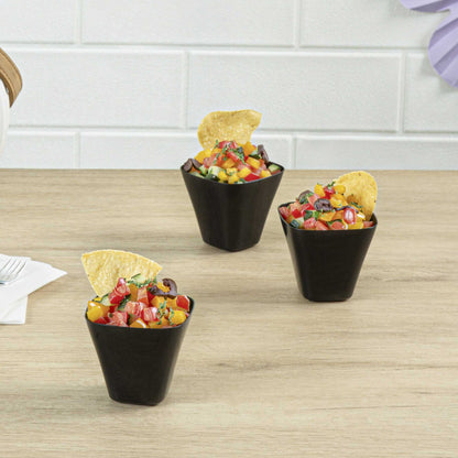 Mini Serve 4 oz Square Black Plastic Bellissima Tasting Cup - 2 1/2" x 2 1/2" x 2 1/4" - 100 count box