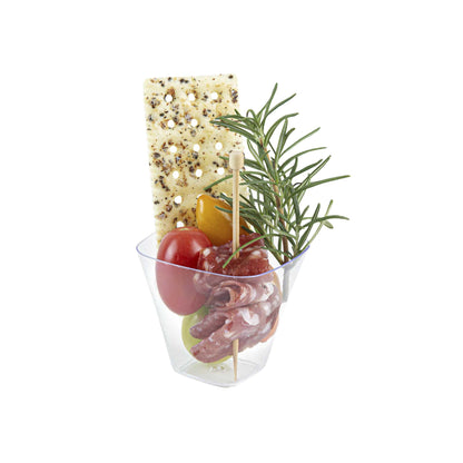 Mini Serve 4 oz Square Clear Plastic Bellissima Tasting Cup - 2 1/2" x 2 1/2" x 2 1/4" - 100 count box
