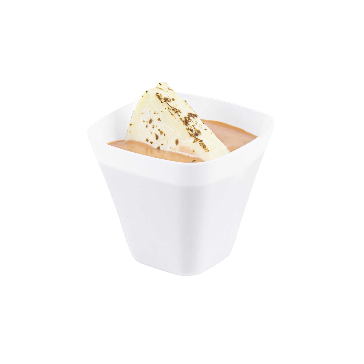 Mini Serve 4 oz Square White Plastic Bellissima Tasting Cup - 2 1/2" x 2 1/2" x 2 1/4" - 100 count box