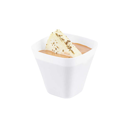 Mini Serve 4 oz Square White Plastic Bellissima Tasting Cup - 2 1/2" x 2 1/2" x 2 1/4" - 100 count box