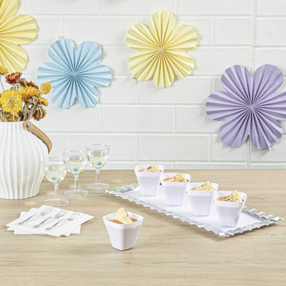 Mini Serve 4 oz Square White Plastic Bellissima Tasting Cup - 2 1/2" x 2 1/2" x 2 1/4" - 100 count box