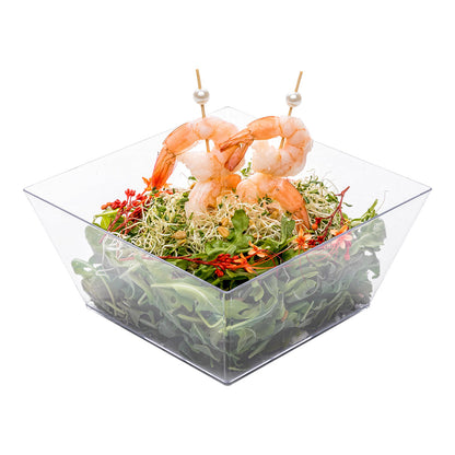 Maxi Serve 18 oz Square Clear Plastic Medium Modern Bowl - 6 3/4" x 6 3/4" x 3" - 25 count box