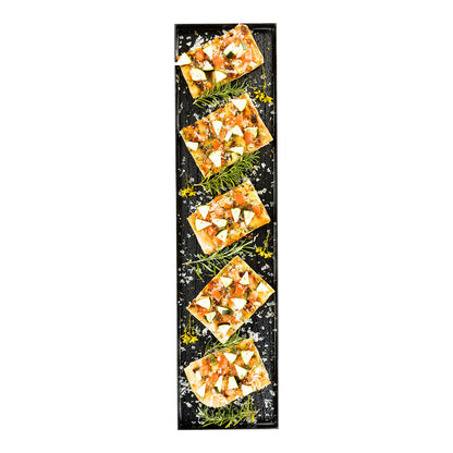 Maxi Serve Rectangle Black Plastic Medium Tray - Faux Wood Grain - 23 1/2" x 6" - 25 count box