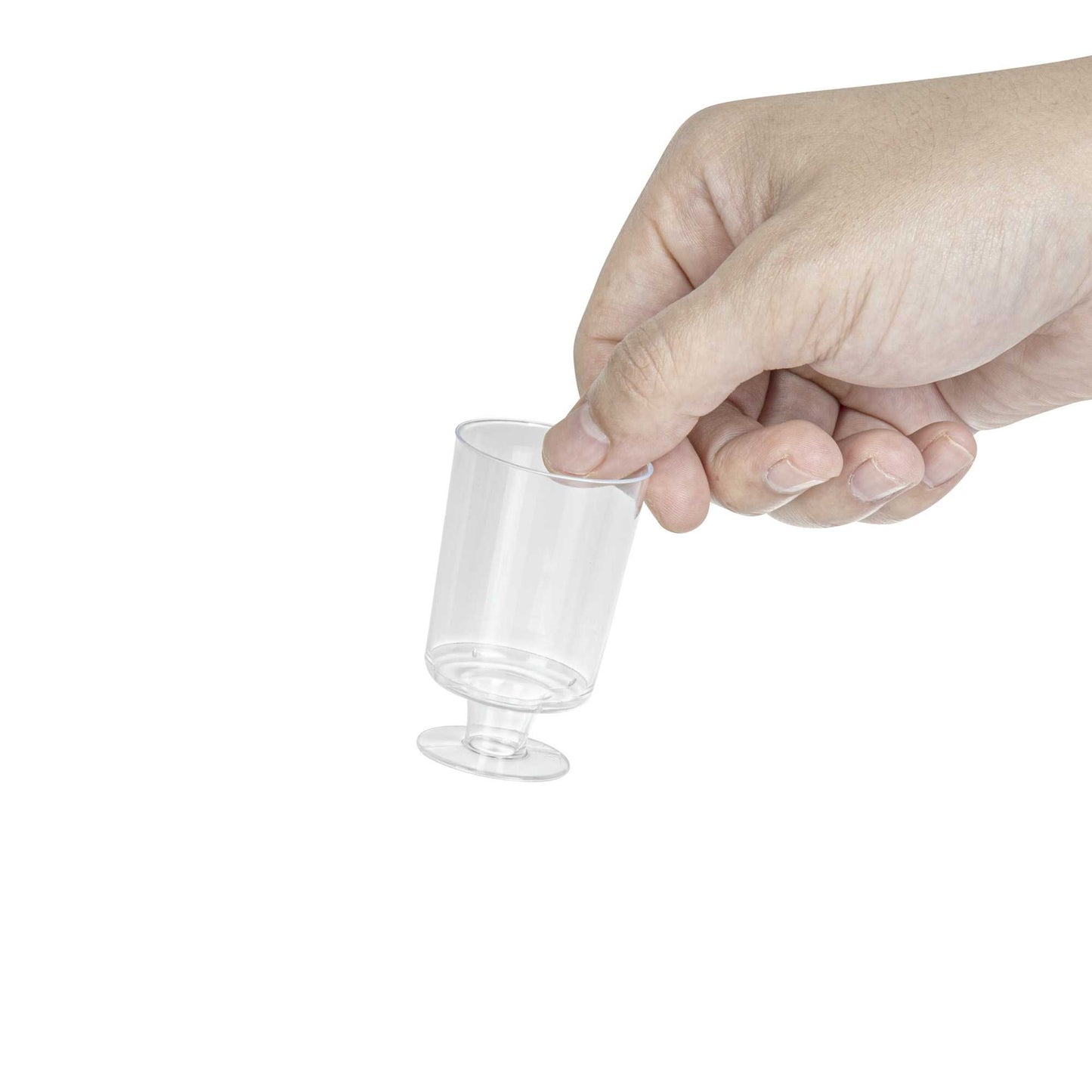 Mini Serve 1 oz Round Clear Plastic Lufthansa Drinking Cup - Stackable - 1 1/2" x 1 1/2" x 2 1/2" - 100 count box