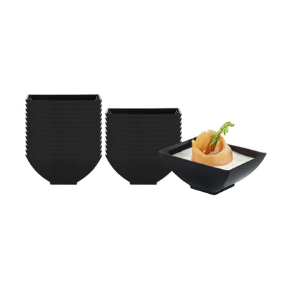 Mini Serve 3 oz Rectangle Black Plastic Small Architetto Bowl - 3 1/4" x 2 1/4" x 1 1/4" - 100 count box