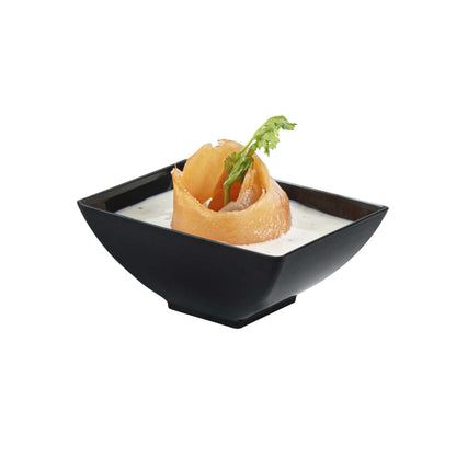 Mini Serve 3 oz Rectangle Black Plastic Small Architetto Bowl - 3 1/4" x 2 1/4" x 1 1/4" - 100 count box