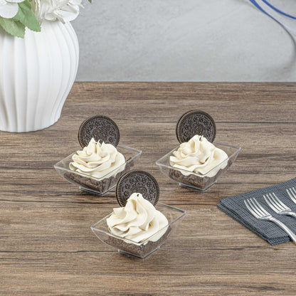 Mini Serve 3 oz Rectangle Clear Plastic Small Architetto Bowl - 3 1/4" x 2 1/4" x 1 1/4" - 100 count box