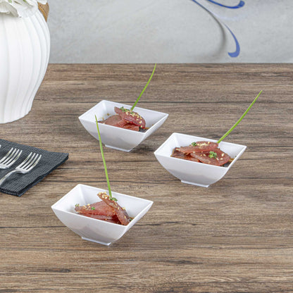 Mini Serve 3 oz Rectangle White Plastic Small Architetto Bowl - 3 1/4" x 2 1/4" x 1 1/4" - 100 count box