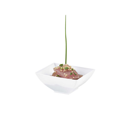 Mini Serve 3 oz Rectangle White Plastic Small Architetto Bowl - 3 1/4" x 2 1/4" x 1 1/4" - 100 count box