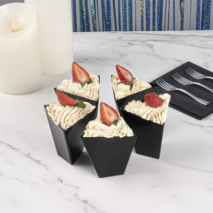 Mini Serve 4 oz Black Plastic Torcente Dessert Cup - 3" x 2 1/2" x 2 3/4" - 100 count box