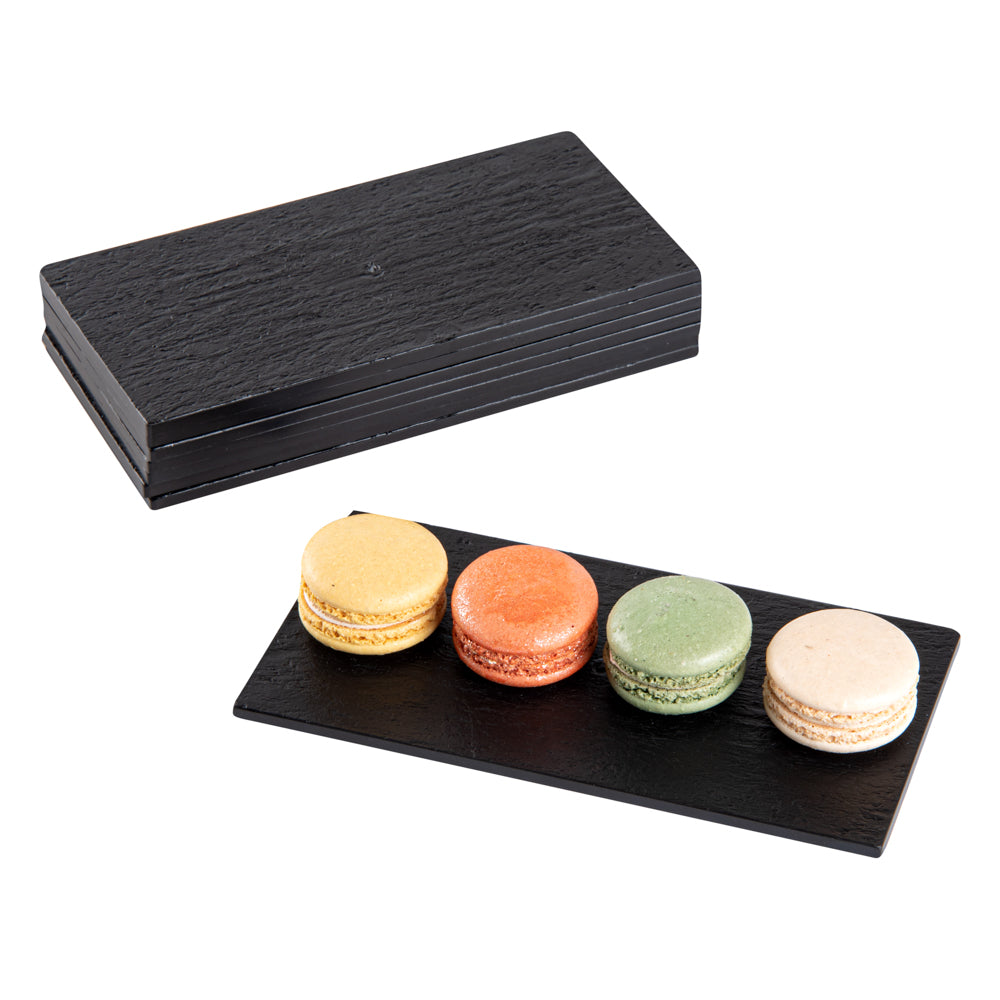 Maxi Serve Rectangle Black Plastic Small Plate - Faux Slate - 7" x 3 1/2" - 100 count box