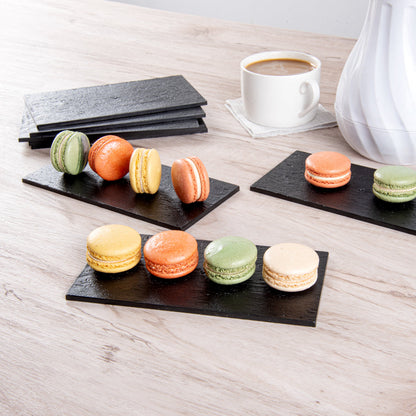 Maxi Serve Rectangle Black Plastic Small Plate - Faux Slate - 7" x 3 1/2" - 100 count box
